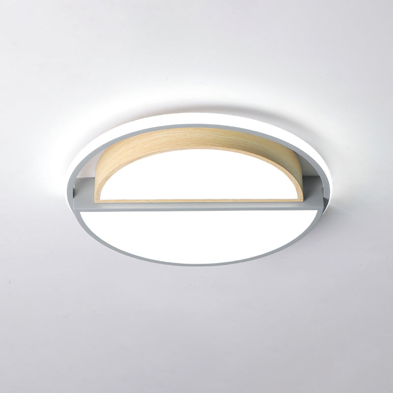 Macaron Sliced ​​Round Iron Deckenleuchte 16,5"/20,5" breite LED-Unterputzbeleuchtung in Grün/Grau-Holz, warmes/weißes Licht
