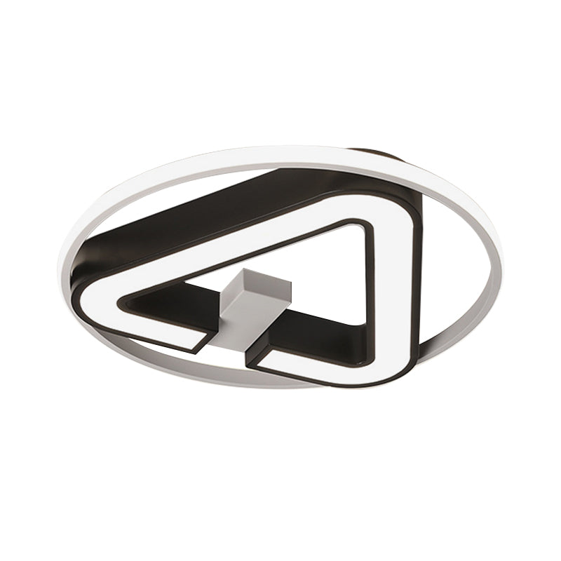 19"/22" Wide Black Triangle Flush Light Minimalism Aluminum LED Close to Ceiling Fixture with Halo Ring in Warm/White Light