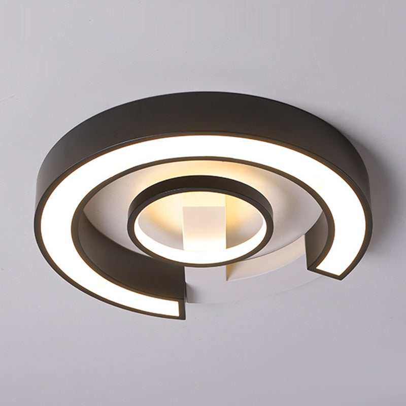 Black Curved LED Flush Mount Modernism Acrylic Flush Ceiling Light Fixture in Warm/White Light, 18"/21.5" Width