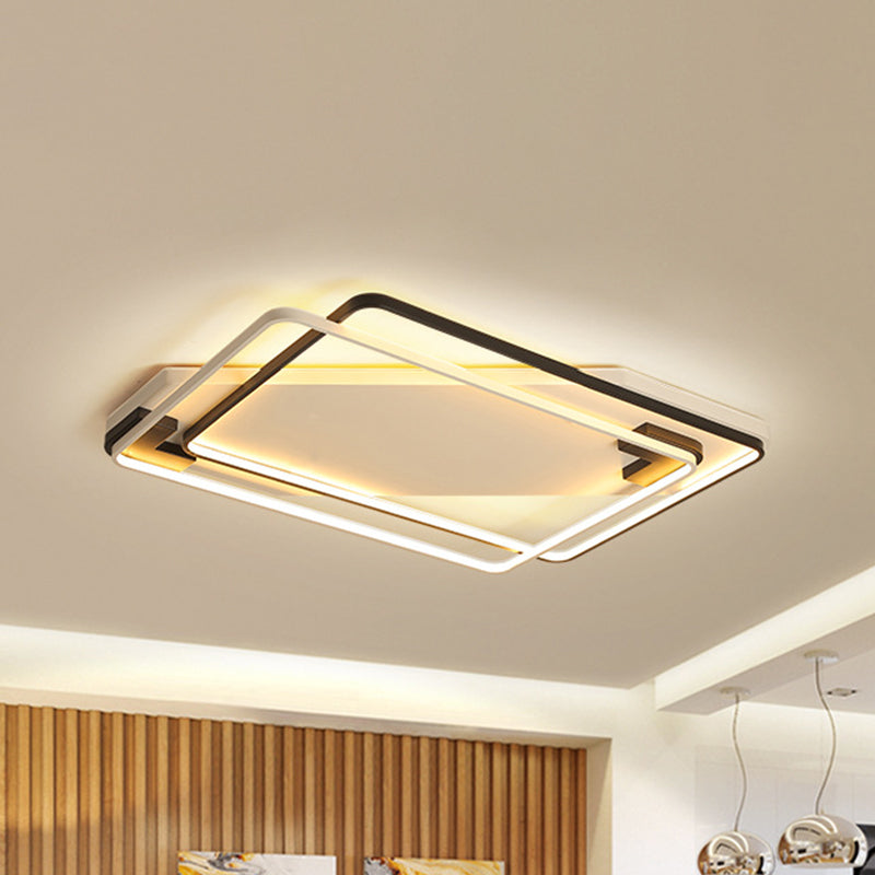 Moderne LED-plafondlamp van aluminium, zwart-wit, overlappende rechthoek, inbouw in warm/wit licht voor woonkamer
