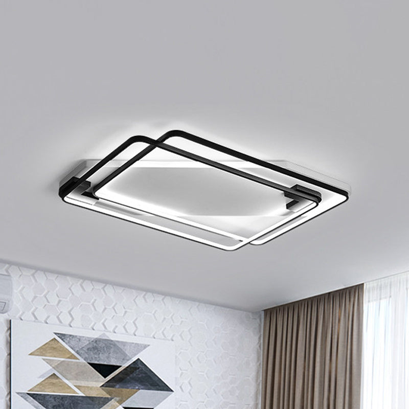 Modern LED Ceiling Light Fixture Aluminum Black-White Overlapping Rectangle Flush Mount in Warm/White Light for Living Room