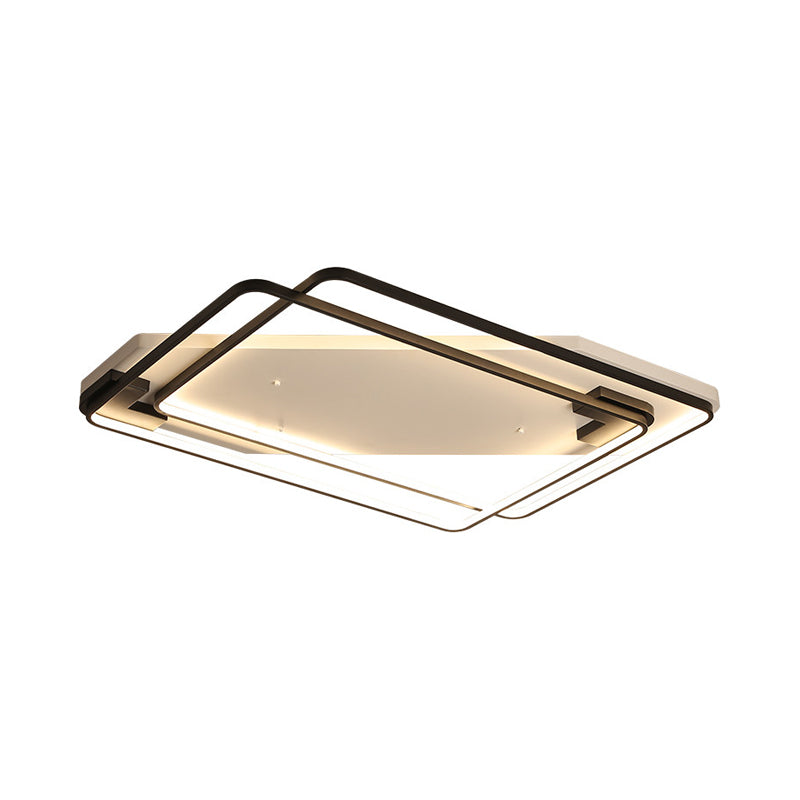 Modern LED Ceiling Light Fixture Aluminum Black-White Overlapping Rectangle Flush Mount in Warm/White Light for Living Room