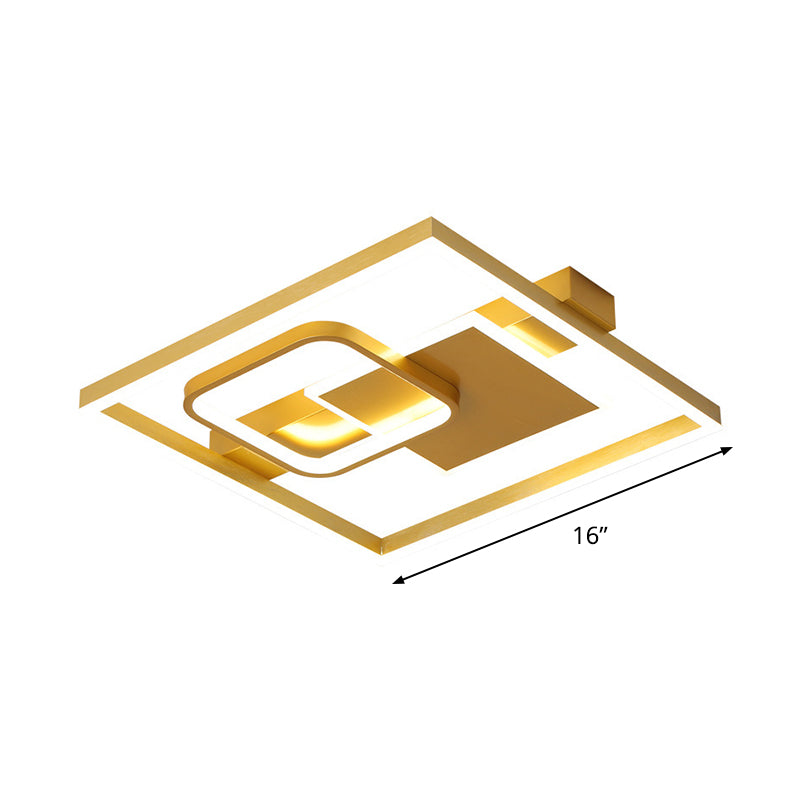 Triple Square Bedroom Flush Mount Light Acrylic Contemporary LED Ceiling Light Fixture in Gold, Warm/White Light