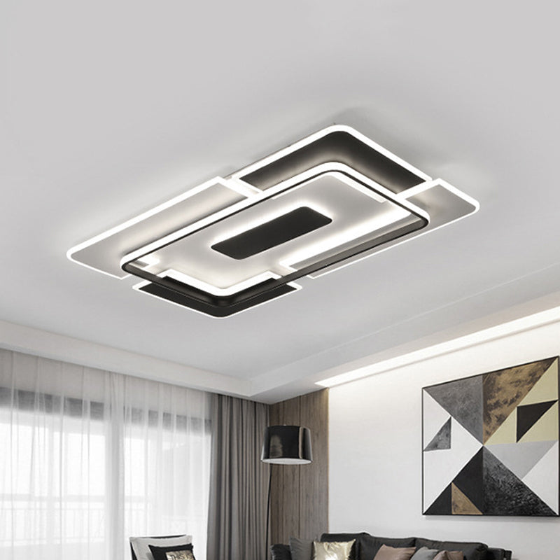 Contemporary LED Ceiling Fixture Aluminum Black and White Patchwork Rectangle Thin Flush Mount Light for Lounge
