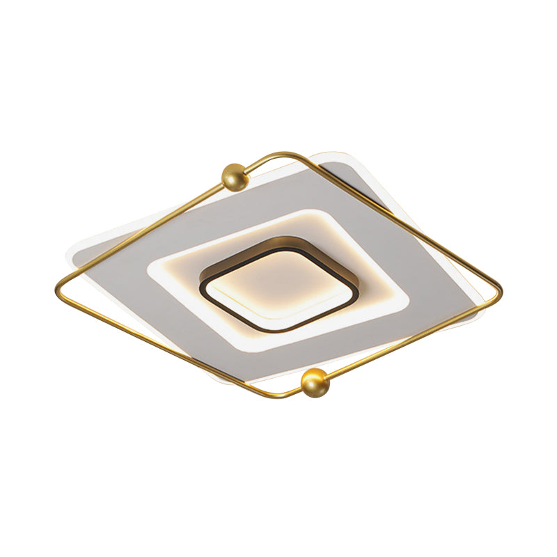 White-Gold Tiered Square Thin Flush Light Modernist Aluminum LED Flush Mount Ceiling Fixture in Warm/White Light, 18"/22" Width