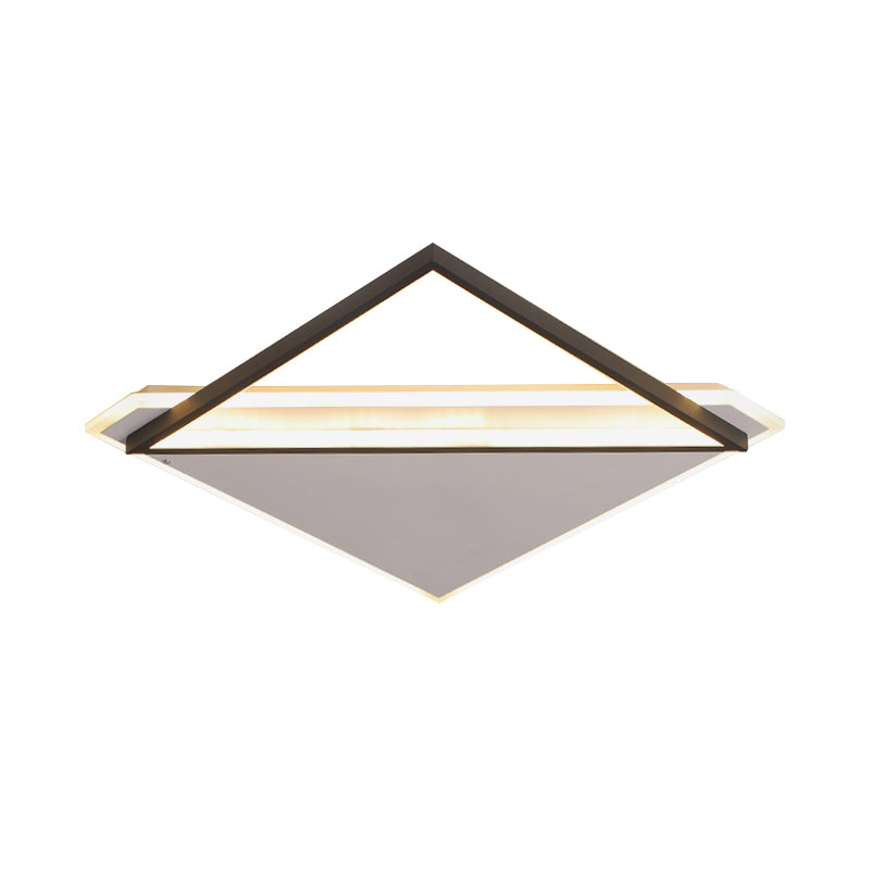 Frame-Panel Combined Rhombus Flushmount Minimal Creative Metal Black-White LED Ceiling Light in Warm/White Light, 16.5"/20.5" Wide