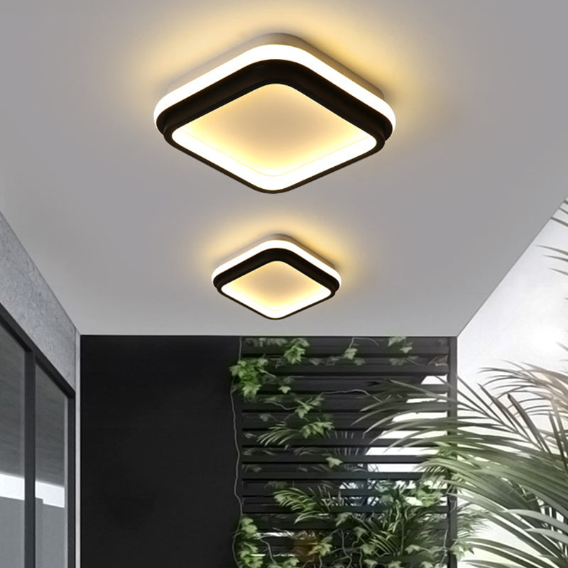 Minimalist LED Ceiling Mount Lamp Iron Black and White Square/Round Small Flush Light in Warm/White Light with Recessed Diffuser