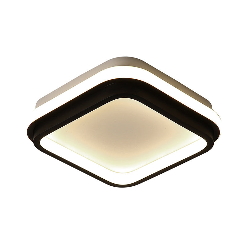Minimalist LED Ceiling Mount Lamp Iron Black and White Square/Round Small Flush Light in Warm/White Light with Recessed Diffuser