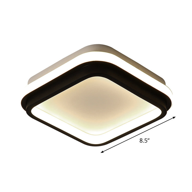Minimalist LED Ceiling Mount Lamp Iron Black and White Square/Round Small Flush Light in Warm/White Light with Recessed Diffuser