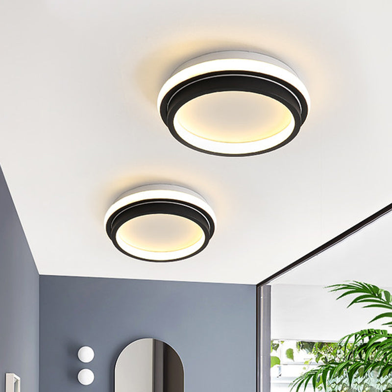 Minimalist LED Ceiling Mount Lamp Iron Black and White Square/Round Small Flush Light in Warm/White Light with Recessed Diffuser