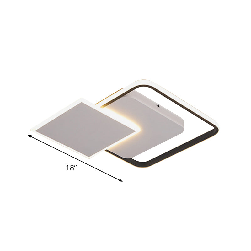 Strewed Design Square Flush Light Modern Novelty Metal Bedroom 18"/24.5" W LED Ceiling Fixture in Warm/White Light, Black-White