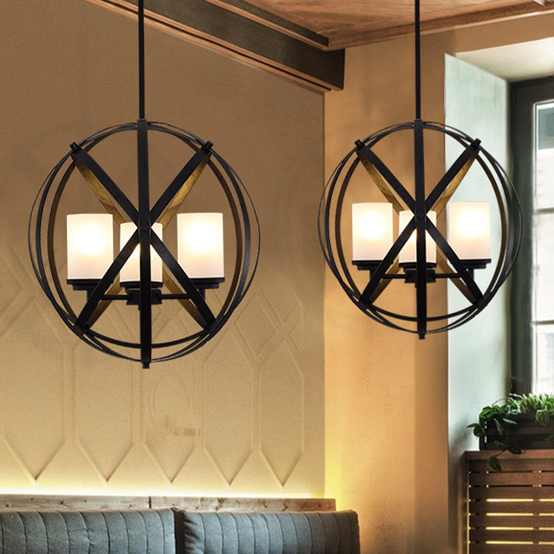 Zwart x-brace kroonluchter lamp magazijn ijzer 3 bollen