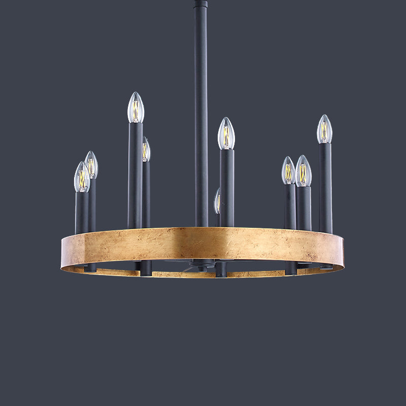 Midden-eeuwwiel kroonluchter 9/12 koppen metalen plafond suspensielamp in zwart-goud met kaarsenontwerp