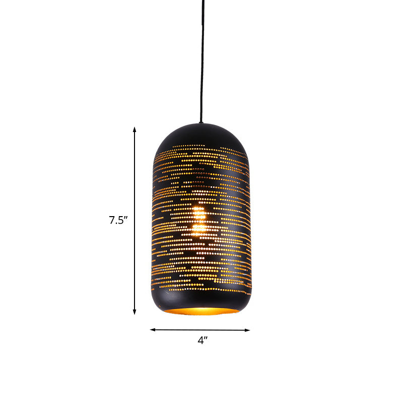 Black Laser-Cut Wintermelon Pendant Light Loft Style Metal 1-Light 4"/8" Wide Bistro Suspension Lamp