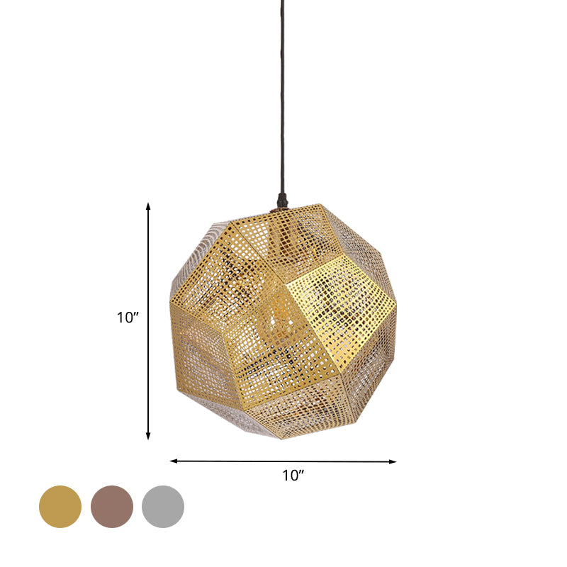 10"/12.5" W 1 Bulb Pendant Lighting Retro Mesh Globe Stainless Steel Pendulum Light in Chrome/Gold with Splice Design