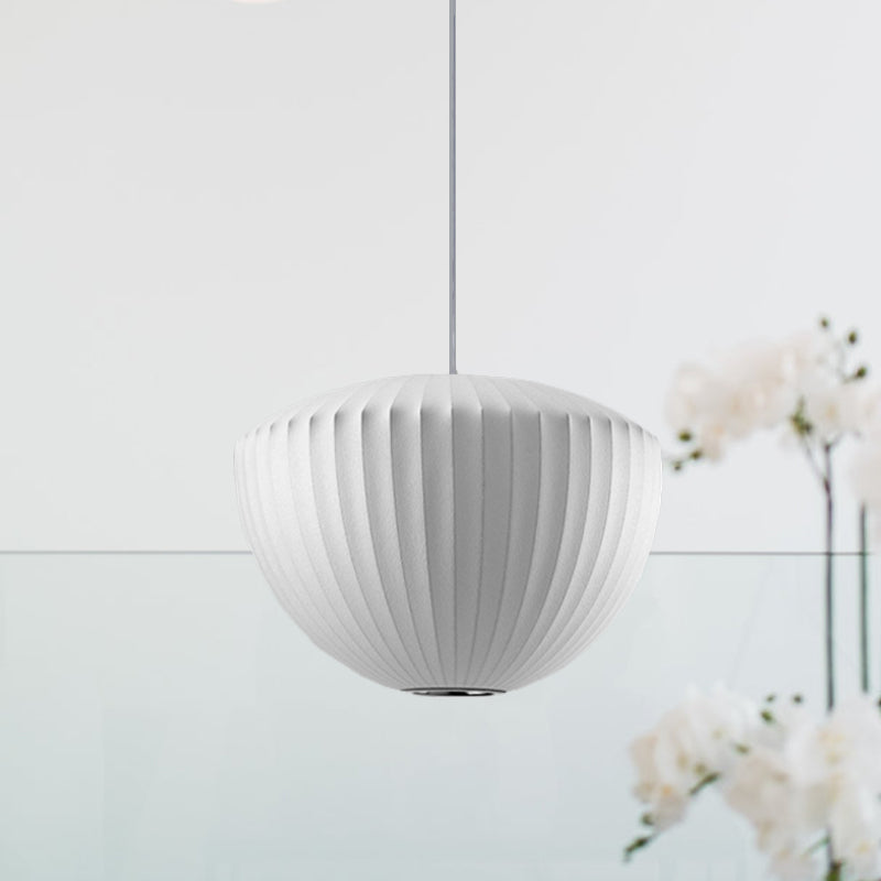 Ribbed Bowl Rayon Pendant Lighting Minimalist 1-Light White Ceiling Hanging Light for Lounge