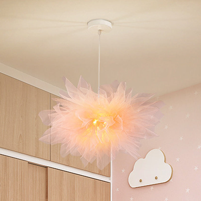 Moderne stijl bloesem hangend licht met de hand genaaide katoenen garen 1 lichte slaapkamer plafondlamp in wit/roze