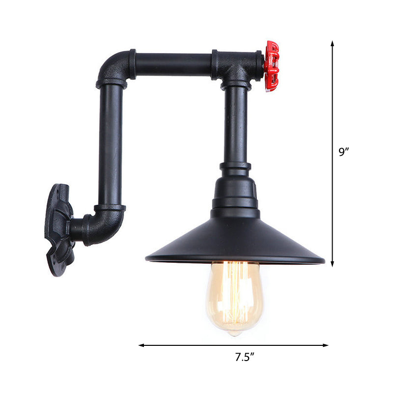1 bol kegelwandverlichting met pijpontwerp industriële zwarte afwerking ijzer wandlamp sconce