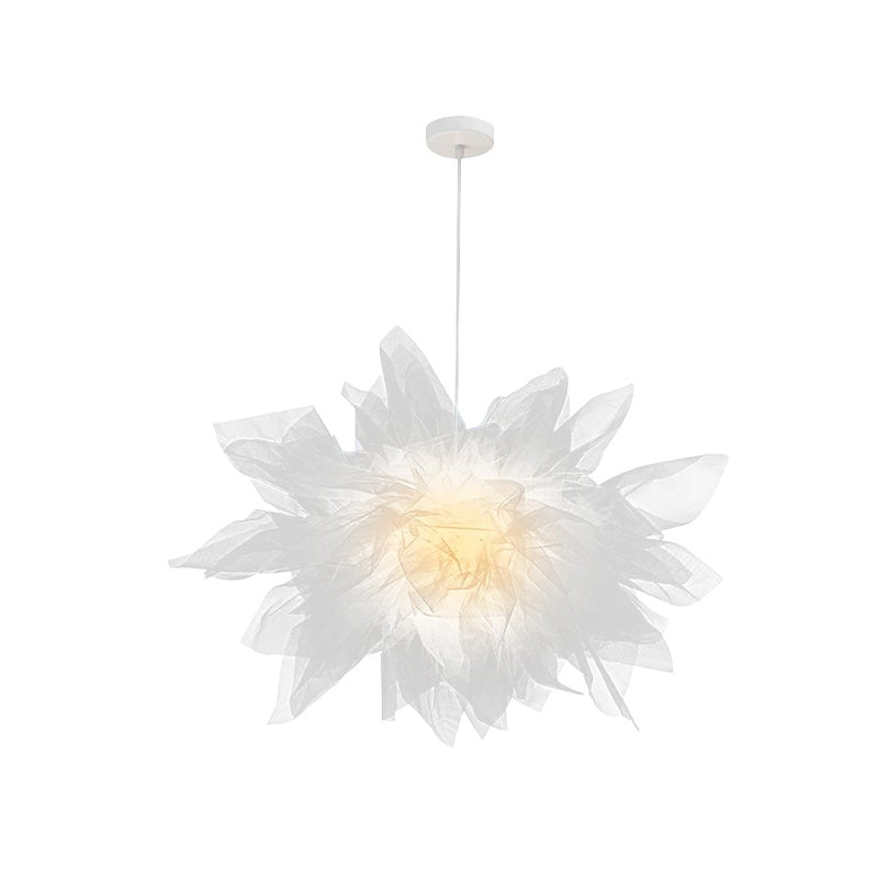 Modern Style Blossom Hanging Light Hand-Sewn Cotton Yarn 1 Light Bedroom Ceiling Lamp in White/Pink