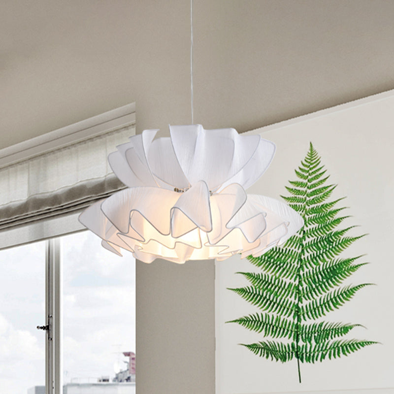 2-Tier Frill Restaurant Ceiling Pendant Fabric Single Modernist Hanging Lamp Kit in White