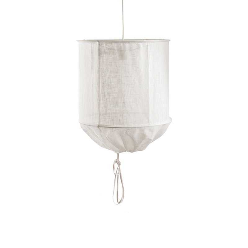 Hand-Worked Barrel Fabric Pendant Lamp Modern 1-Light Flaxen Hanging Ceiling Light with Pull String