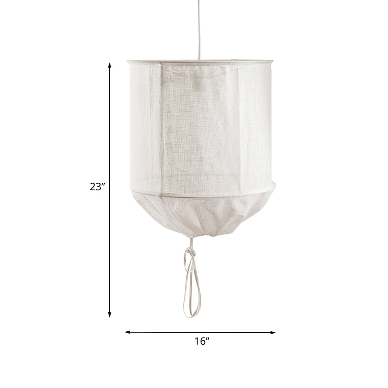 Hand-Worked Barrel Fabric Pendant Lamp Modern 1-Light Flaxen Hanging Ceiling Light with Pull String