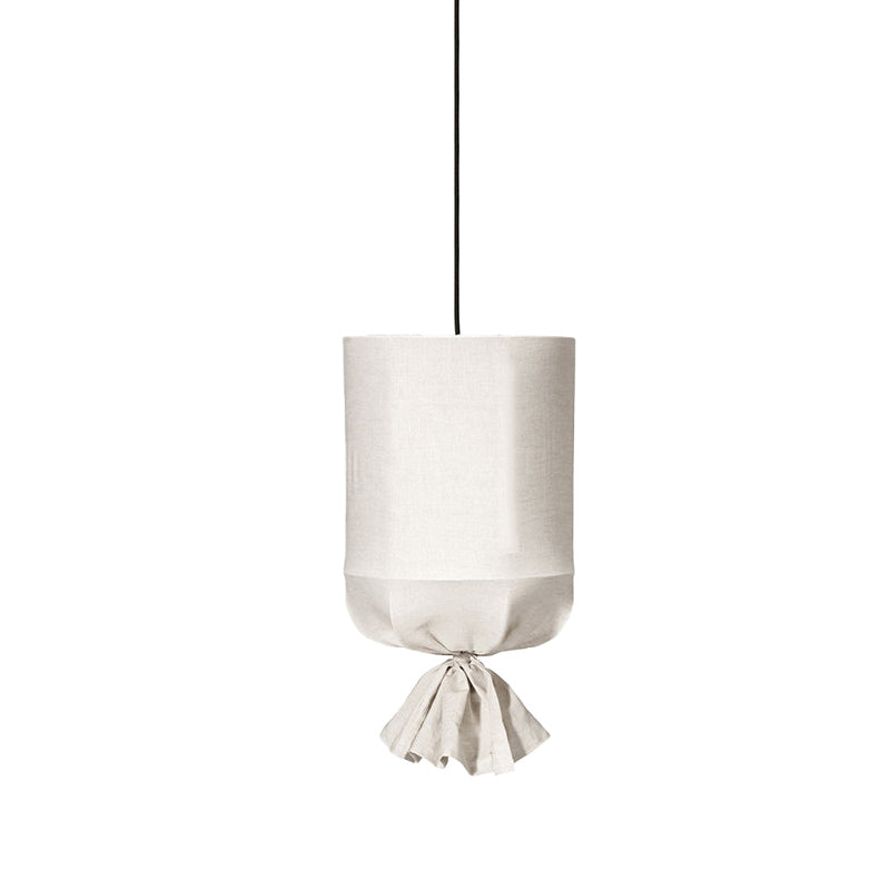 Cylindrical Down Lighting Pendant Minimalist Fabric 1-Light White/Flaxen Ceiling Lamp with Fastener