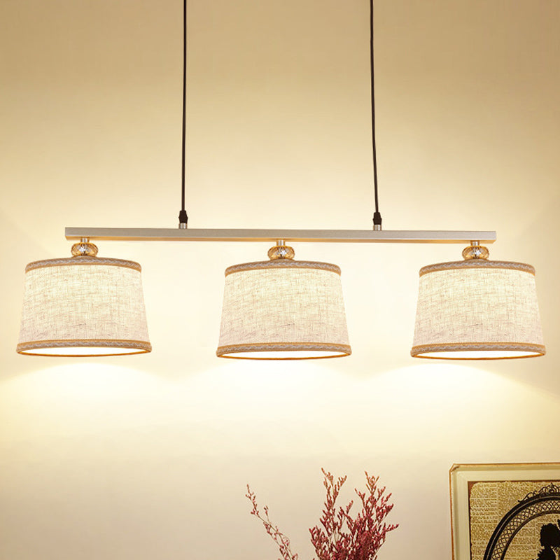 Contemporary Circle Pendant Light Fabric 3 Bulbs Open Kitchen Island Lighting in Flaxen with Woven Edge
