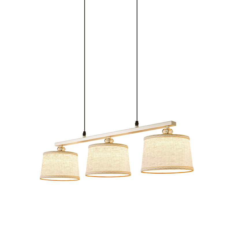 Contemporary Circle Pendant Light Fabric 3 Bulbs Open Kitchen Island Lighting in Flaxen with Woven Edge