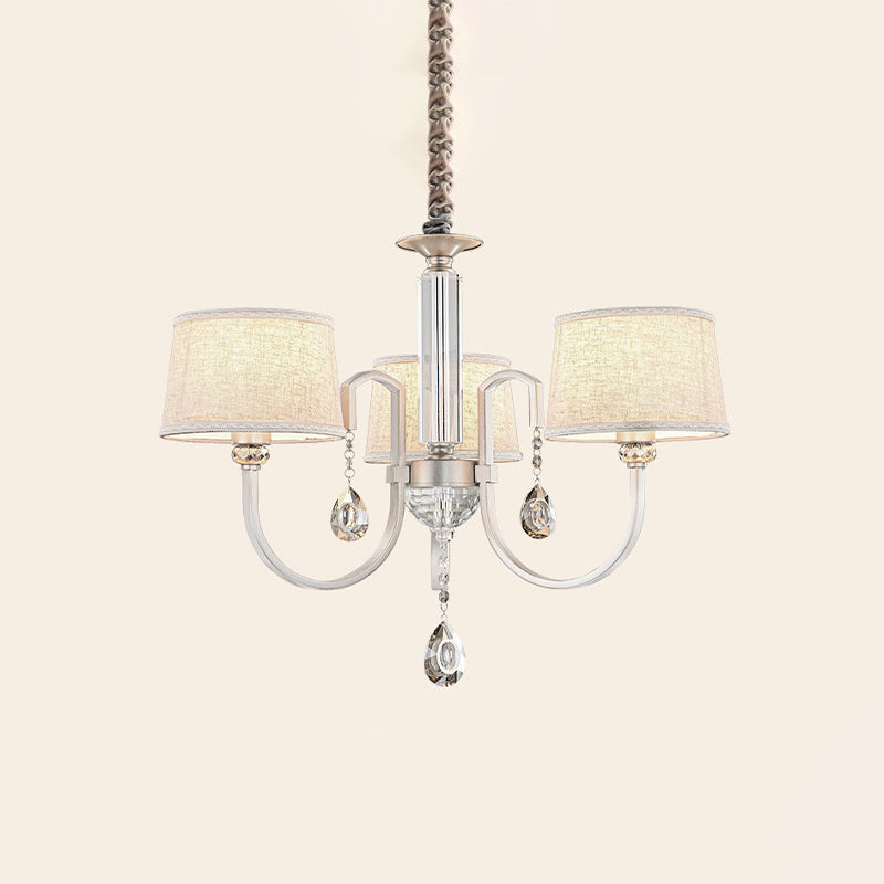 Nickel Swoop Arm Hanging Kronleuchter moderne 3/6 Leuchten Metall -Drop -Lampe mit Flaxen Stoff Shade und K9 Crystal Decor