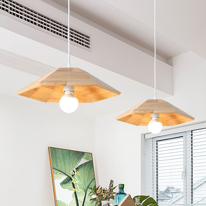 Ridged flare hanger plafondlampje eenvoudig houten 1-licht beige hangende lampkit over tafel