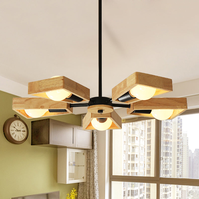 Black/White Burst Flush Mount Chandelier Modern 3/5 Bulbs Wood Semi Flush Ceiling Light with Swivelable Frame