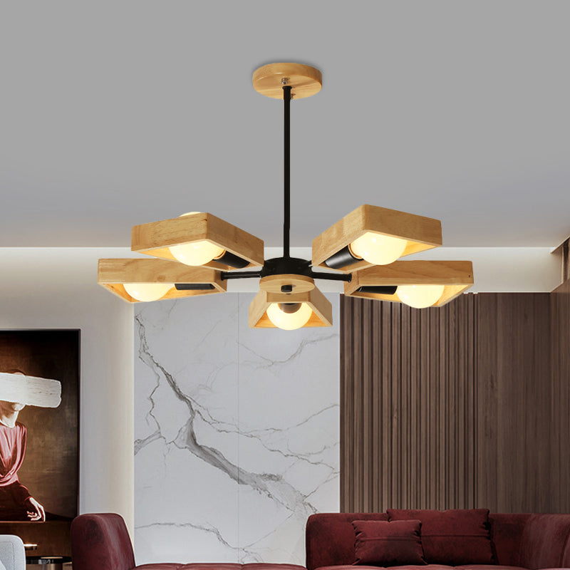 Black/White Burst Flush Mount Chandelier Modern 3/5 Bulbs Wood Semi Flush Ceiling Light with Swivelable Frame