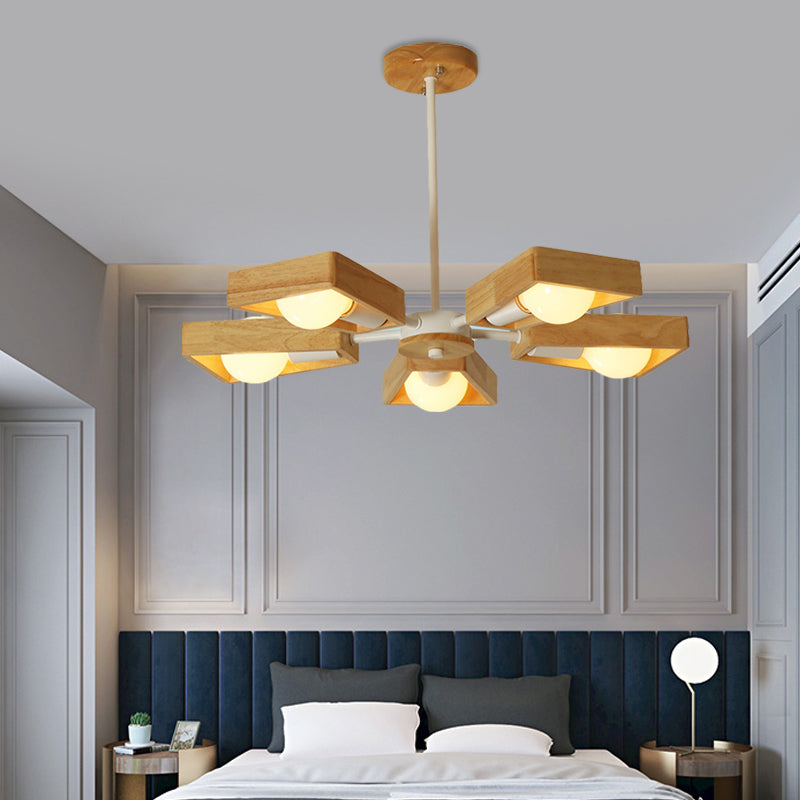 Black/White Burst Flush Mount Chandelier Modern 3/5 Bulbs Wood Semi Flush Ceiling Light with Swivelable Frame