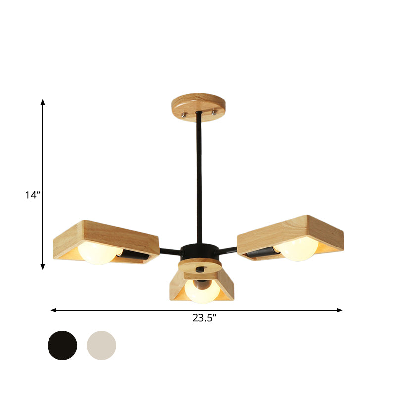 Black/White Burst Flush Mount Chandelier Modern 3/5 Bulbs Wood Semi Flush Ceiling Light with Swivelable Frame