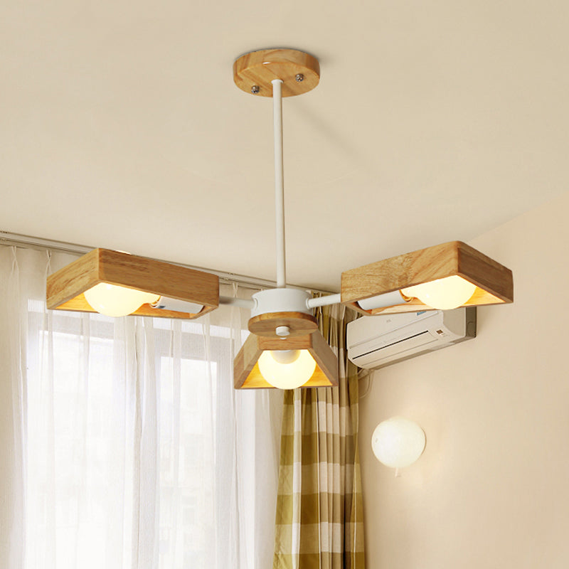 Black/White Burst Flush Mount Chandelier Modern 3/5 Bulbs Wood Semi Flush Ceiling Light with Swivelable Frame