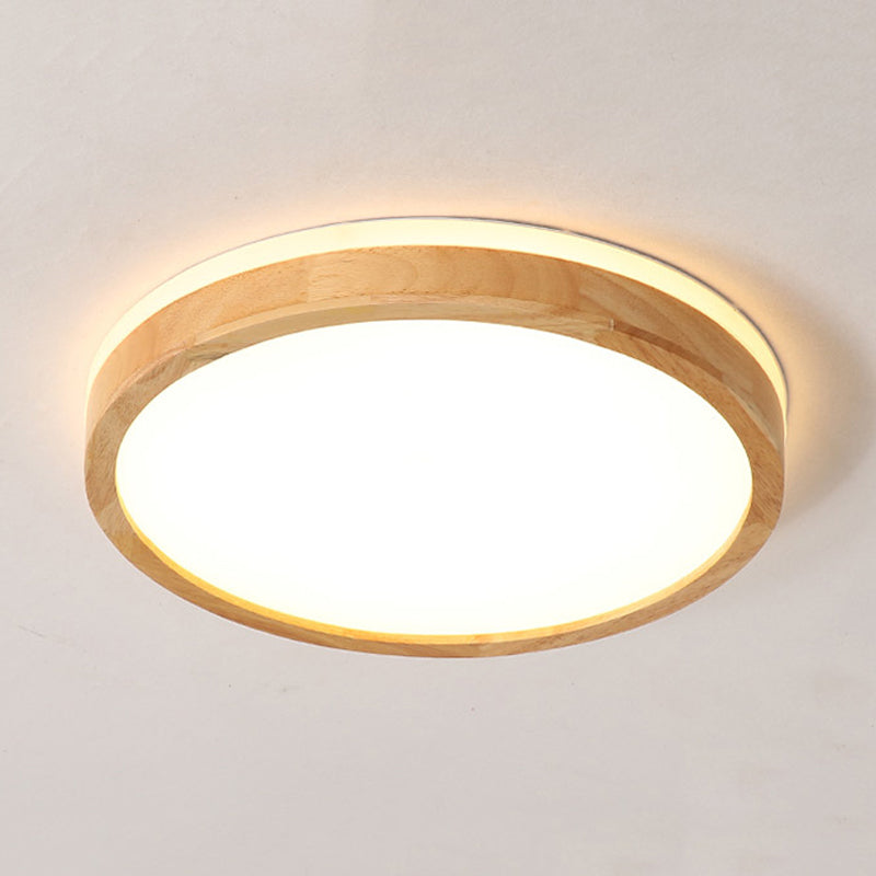Wood Tambour Ceiling Flush Mount Nordic Beige 12"/16" Dia LED Flushmount Lighting with Recessed Diffuser