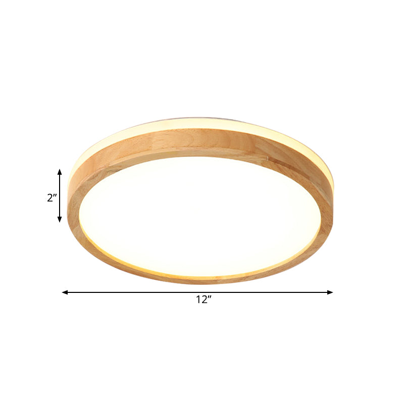 Wood Tambour Ceiling Flush Mount Nordic Beige 12"/16" Dia LED Flushmount Lighting with Recessed Diffuser