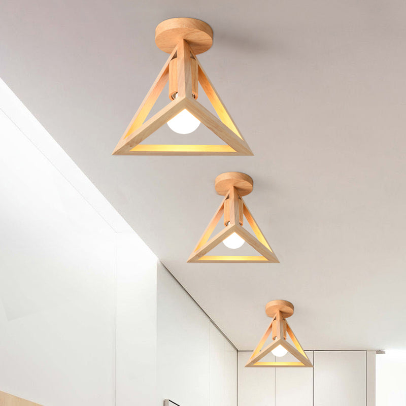 1-Licht-Foyer-Halbmontage-Beleuchtung minimalistischer Beige Decke Flush Light mit Pyramidenholzkäfig