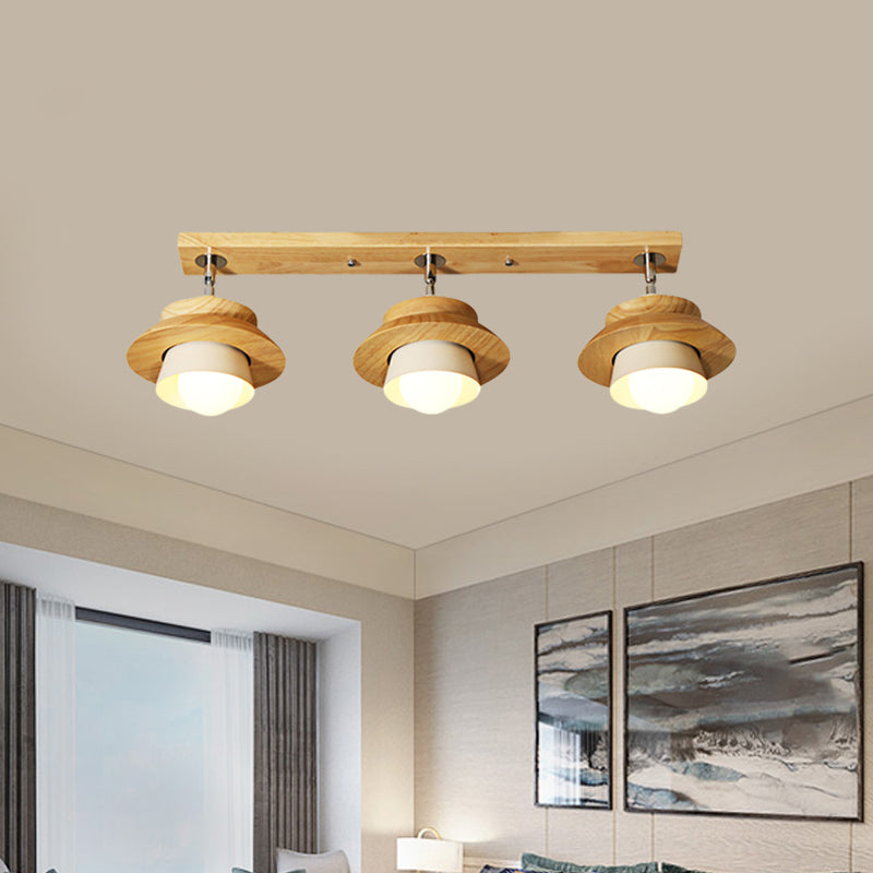 Dual Cap Shade Swivelable Flush Mount Nordic Wooden 3 - Light White Semimassimale Lampada per Sailing Room