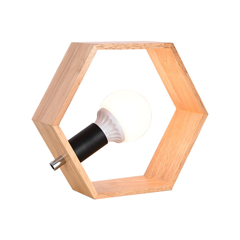 Éclairage de table de nuit hexagone en bois éclairage à table simple minimaliste avec design de bulbe nu