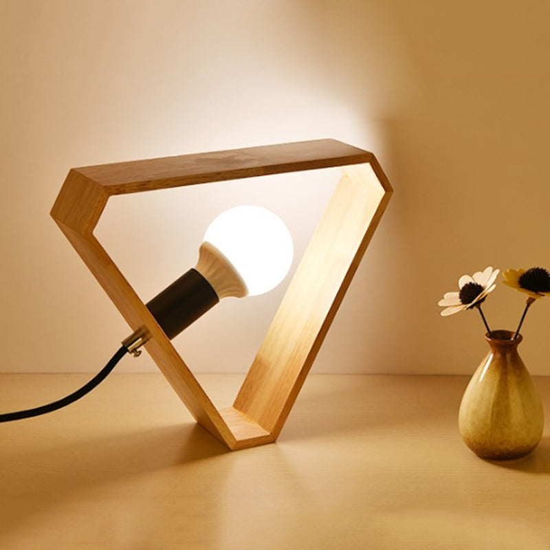1 lampe de table de la tête de tête simplicité Lumière de nuit beige avec cadre en bois triangulaire