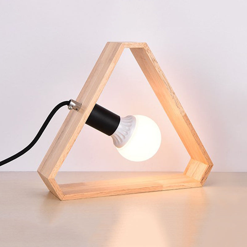 1 lampe de table de la tête de tête simplicité Lumière de nuit beige avec cadre en bois triangulaire