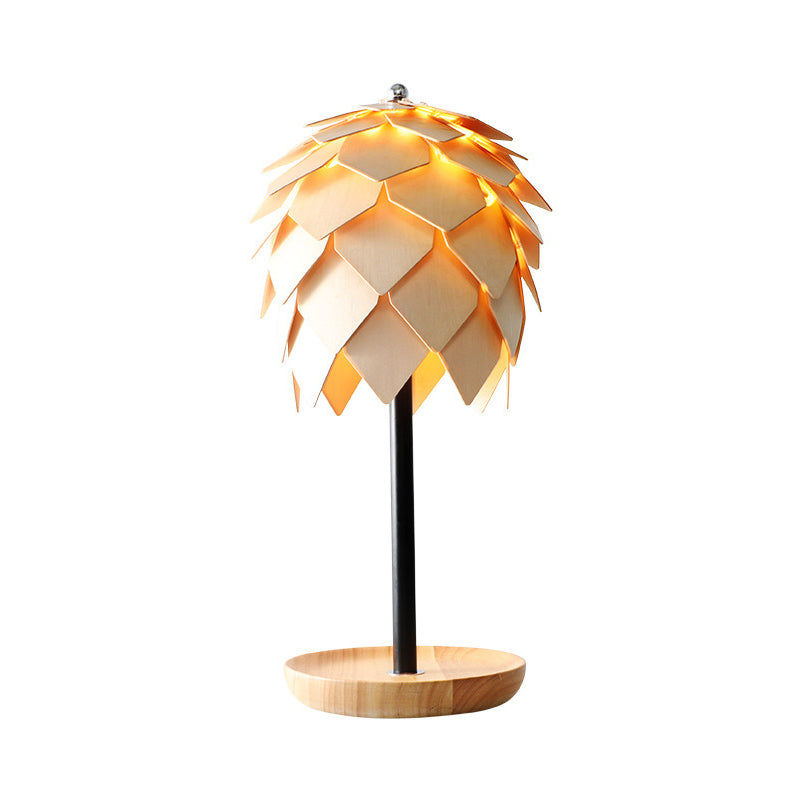 Artichoke Bedroom Table Lamp Wood 1 Bulb Nordic Nightstand Lighting in Beige with Tray Base