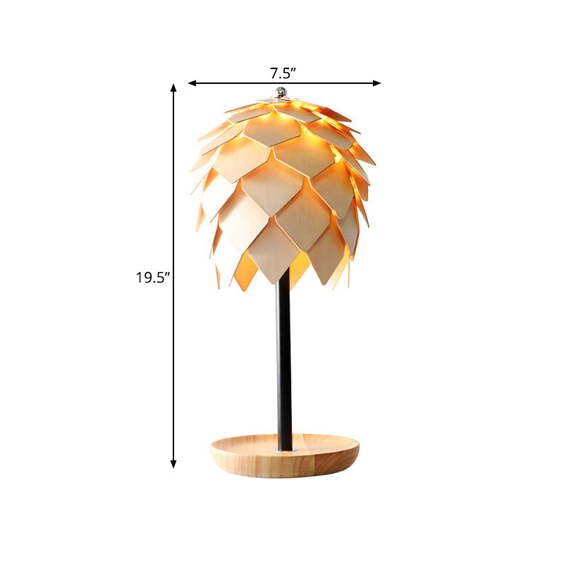 Artichoke Bedroom Table Lamp Wood 1 Bulb Nordic Nightstand Lighting in Beige with Tray Base