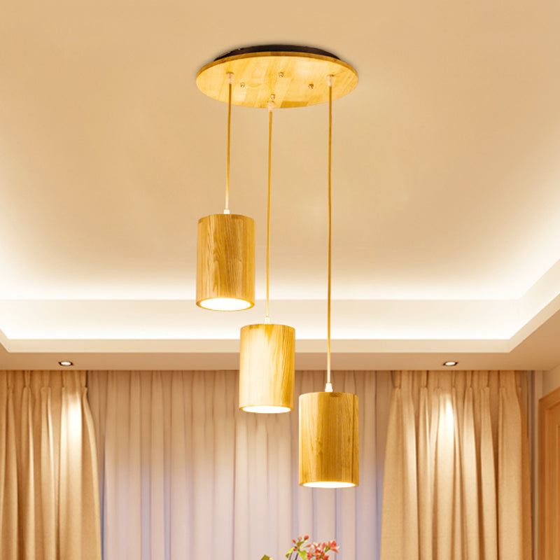 Kolom Multi-pendant Cottage Wood 3 Heads Eetting Table Suspensie Verlichting met hoogte verstelbaar ontwerp