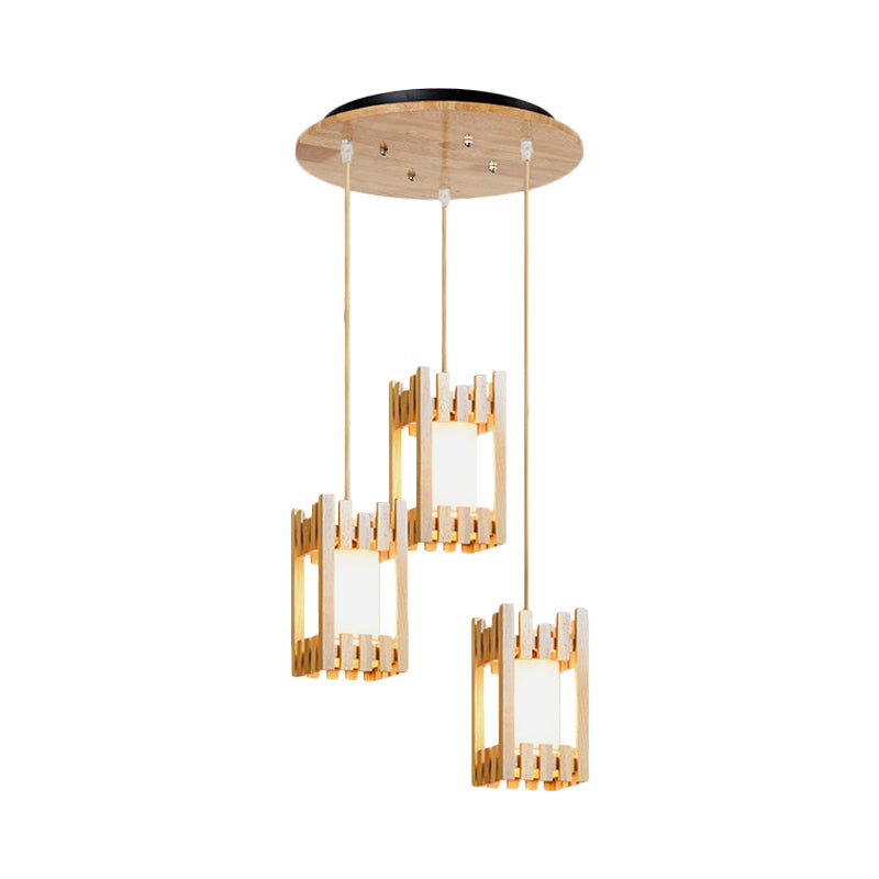 House Multi Hanging Light Fixture Lodge Wood 3 Heads Beige Pendant Lamp over Dining Table