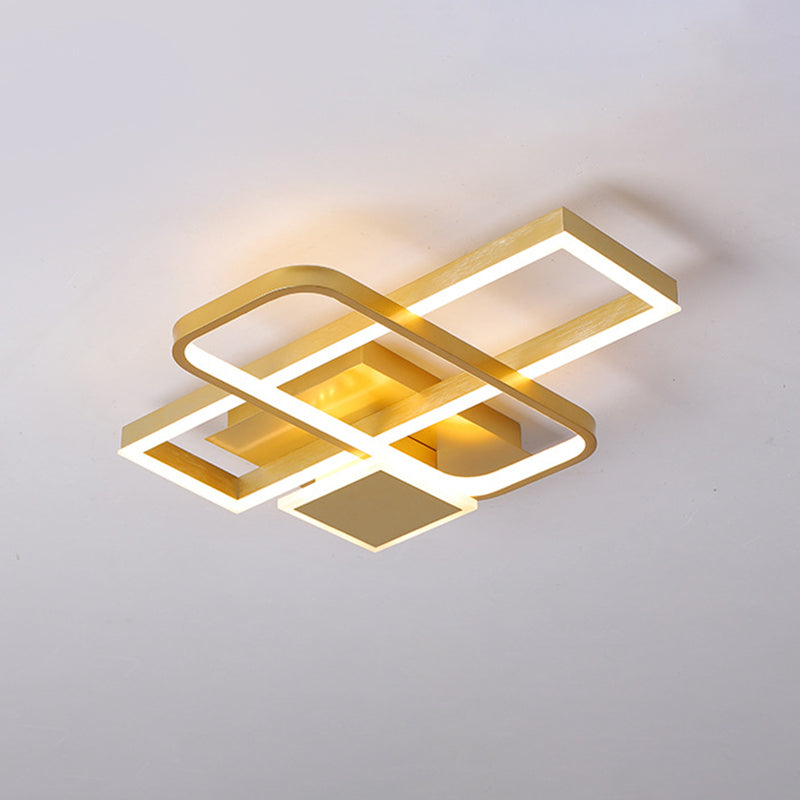 Goud Crisscrossed Rechthoek Flush Light Modernist Acryl 20.5 "/34" Breed LED Oppervlak Plafond Lamp in Warm/Wit Licht