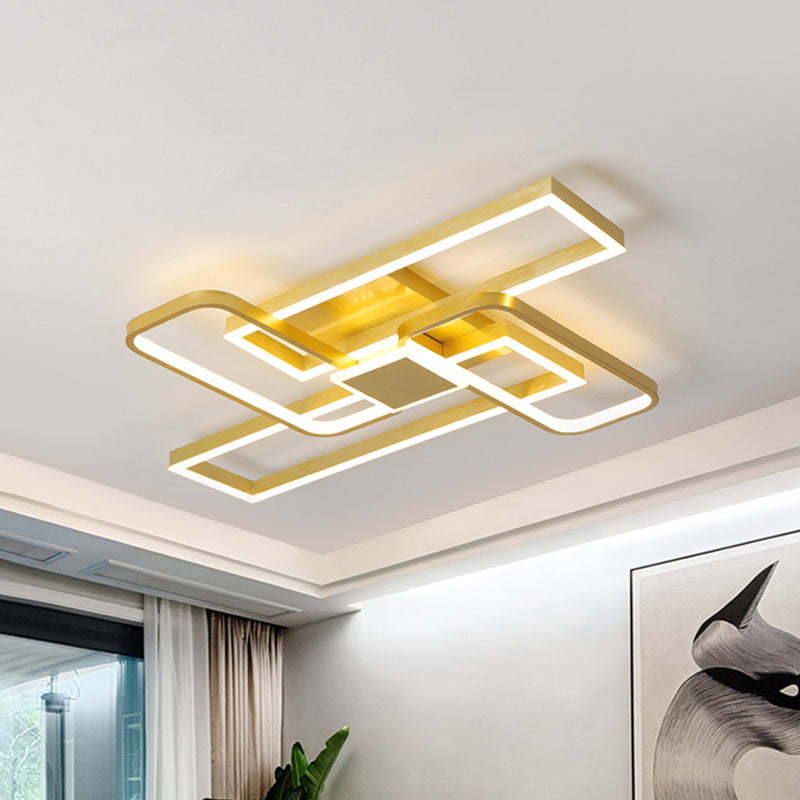 Goud Crisscrossed Rechthoek Flush Light Modernist Acryl 20.5 "/34" Breed LED Oppervlak Plafond Lamp in Warm/Wit Licht