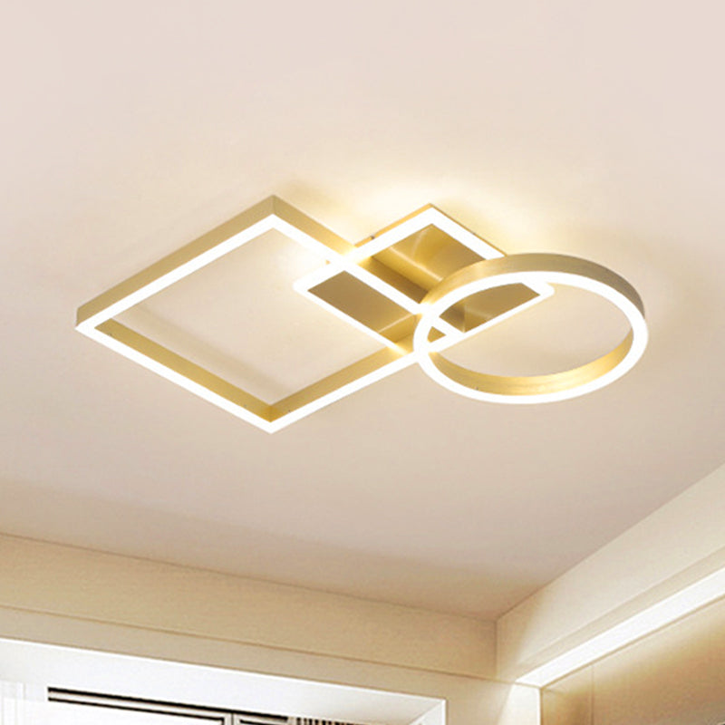 Lampada da soffitto a LED moderna e creativa, struttura geometrica in alluminio dorato/caffè, luce da incasso in luce calda/bianca, 20,5"/34" L